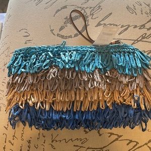 NWT Loft straw wristlet bag